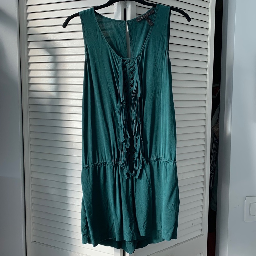 BCBGMaxAzria Dark Green Fringe Romper - Size S